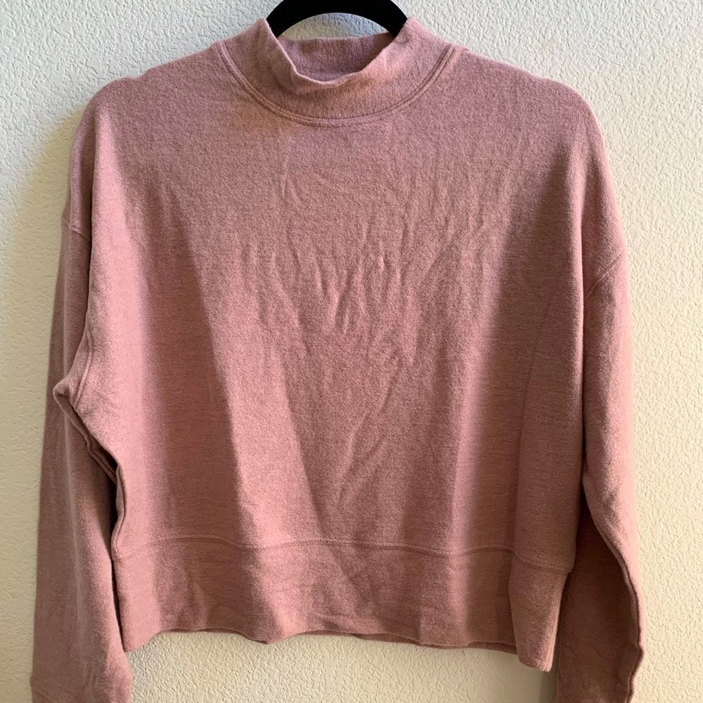 Fabletics Pink Mockneck Sweatshirt, Luna Long-Sleeve Pullover, rose brown